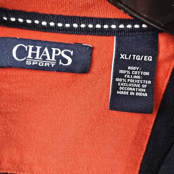 Chaps Mens Pullover Quarter-Zip Sweatshirt Navy Blue Red XL Cotton Blend Sport - Picture 3 of 5